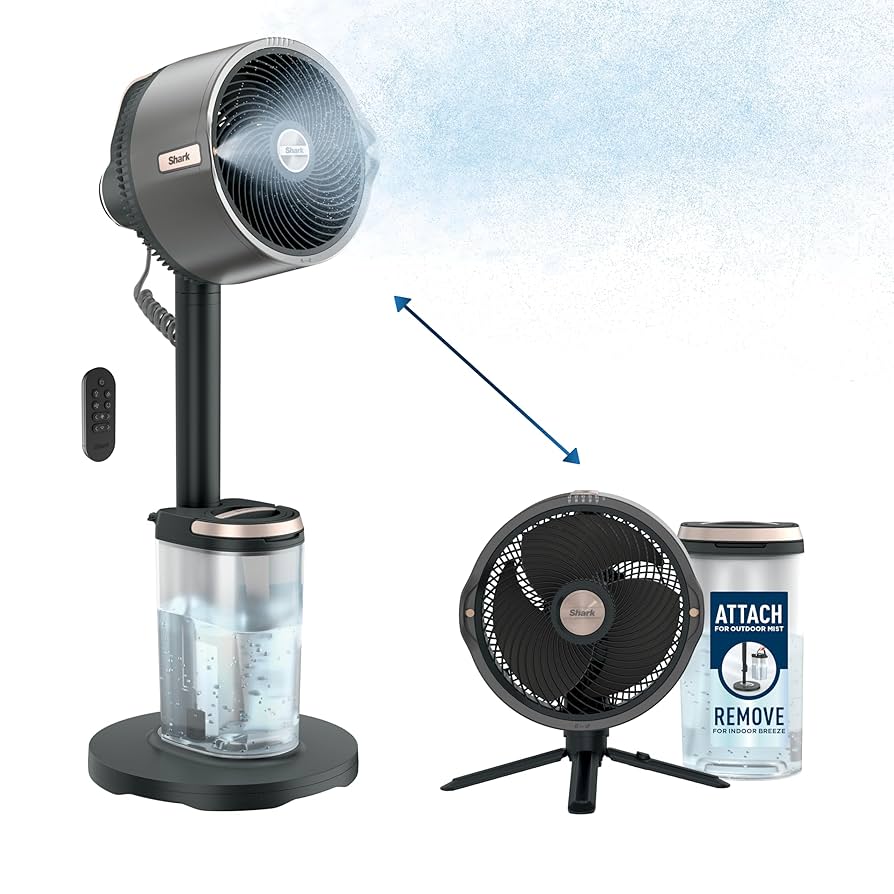 Shark FlexBreeze ProMist Taşınabilir Buharlı Fan – İç ve Dış Mekan Uyumlu, Siyah